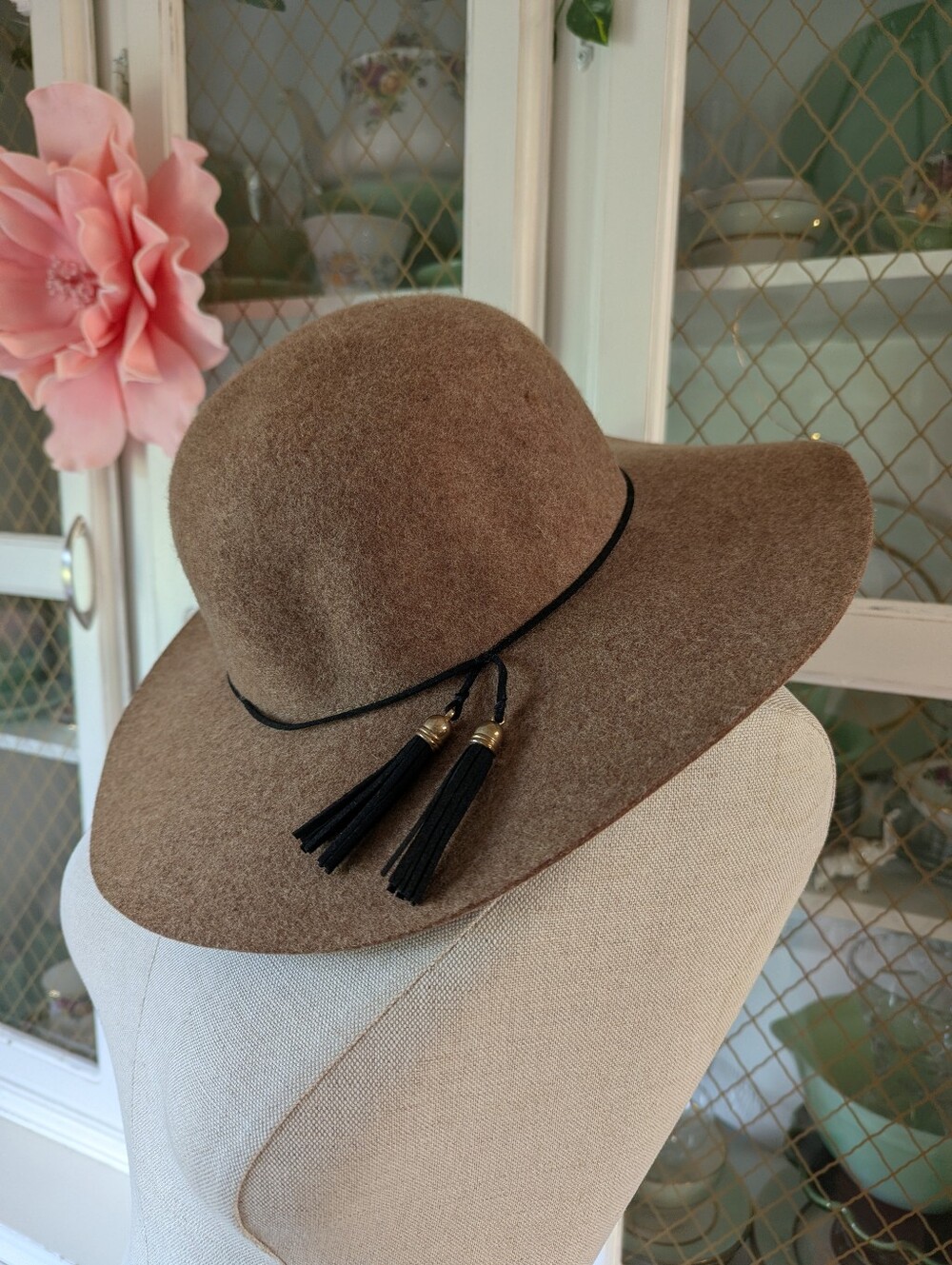 Indigo Taupe Brown Wide-Brim Wool Felt Hat Accessories Vintage Inspired Neutral